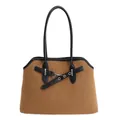 Bolso tote de lana marrón con asas de cuero negro y cierre de hebilla metálica - 31*11*22 / Calabaza Camel