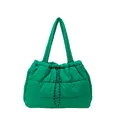 Quilted green puffer tote bag with drawstring closure and comfortable shoulder straps - Green