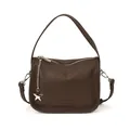 Deep brown lychee texture leather small square bag with star pendant and silver hardware - 21x16x9.5cm / Coffee With Pendant
