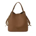Bruine lederen emmer tas met lychee textuur en stijlvolle trekkoord details - Bruin