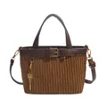 Bolso saco plisado marrón de estilo retro con hebilla dorada y colgante de moda - Marrón