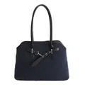 Bolso tote minimalista de ante azul oscuro con asas de cuero negro y hebilla plateada - 31*11*22 / Azul Crepúsculo