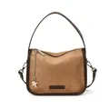 Retro khaki suede mini square bag with dark brown trim and silver star pendant - 21x16x9.5cm / Khaki With Pendant