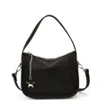 Chic black lychee grain leather crescent handbag with silver star pendant and shoulder strap - 21x16x9.5cm / Black With Pendant