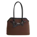 Bolso tote de lana marrón con asas de cuero negro y textura tejida para mujer - 31*11*22 / Marrón Chocolate