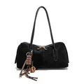 Sac cabas vintage en daim noir avec pendentifs décoratifs et fermeture éclair dorée - Avec Pendentif / Noir