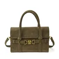 Olivgrüne Mini-Quadrat-Handtasche mit goldenem Herzschloss und strukturierter Oberfläche - Grün / 22.5*7*16