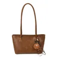 Borsa tote in pelle marrone con scritte incise e ciondolo di peluche appeso - 38*13.5*20 / Marrone con ciondolo