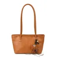 Borsa tote marrone in ecopelle con scritta in rilievo e portachiavi a peluche - 38*13.5*20 / Marrone con ciondolo