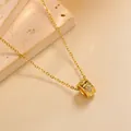 Luxurious gold titanium steel cylinder necklace with sparkling crystals and fine chain - Clover Zirconia Cylindrical Pendant O-Chain / Gold