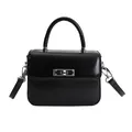 Schicke Handtasche aus schwarzem Lackleder mit Silber-Drehverschluss und Schultergurt - 18*6*12 / Ohne Anhänger / Schwarz