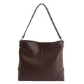 Borsa tote minimalista marrone scuro in pregiata ecopelle con fibbie in metallo argentato - Stile di base / Marrone