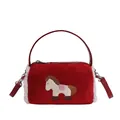Rote Plüschhandtasche mit weißem Pony-Aufnäher und verstellbarem Schultergurt - 18*10*10 / Rot
