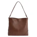 Grande borsa tote marrone scuro in pelle PU con cucitura verticale e tracolla rimovibile - Stile di base / Marrone