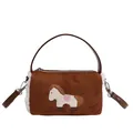 Braune Mini-Baguerte-Tasche mit weißer Pony-Stickerei und Lammfell-Verzierungen - 18*10*10 / Braun