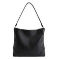 Grande borsa tote retrò in pelle PU nera con cuciture verticali e dettagli argento - Stile di base / Nero