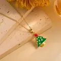 Festive gold necklace with green enamel Christmas tree pendant and sparkling crystals - Christmas Tree
