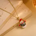 Detailed view of Christmas snowman pendant on golden stainless steel necklace - Gold - Black Coat Snowman