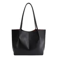Minimalist black faux leather tote bag with grainy texture for daily commute style - Basic Style / Black