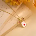 Golden reindeer pendant necklace with white enamel and red crystals for Christmas - Christmas Reindeer