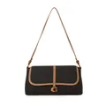 Borsa baguette nera con rifiniture marroni e fibbia metallica dorata con logo G - Nero
