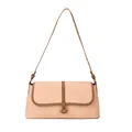 Elegante borsa baguette rosa albicocca con bordi marroni e fibbia in metallo G dorato - Rosa