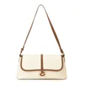 Borsa baguette crema beige con finiture in pelle marrone e fibbia G metallica - Bianco