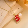 Christmas hat necklace with pearls and snowflakes on a beige stone textured background - Gold - Pearl Christmas Hat