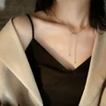 Nahaufnahme der verstellbaren silberfarbenen Lariat-Halskette mit Schlangenkette - Halskette / Stahlfarben