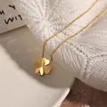 Golden clover pendant necklace featuring polished and radial brushed textures on an O-chain - Gold - Lucky Four-Leaf Clover Necklace