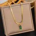 Detail of emerald green gemstone pendant on gold snake chain jewelry display box - XL8073J Green Zirconia Necklace (XL8073J) / Gold