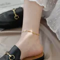 18K gold-plated daisy anklet for women featuring three delicate flower charms on a thin chain - Gold Bean Daisy Style (JL2026J) / Gold