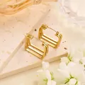 Detail of 18K gold-plated triple-layered geometric square hoop earrings with flowers - Triple Layer Square Hoop (EH031)
