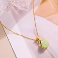 Elegant gold fortune bag necklace with green chalcedony and micro-paved zircons - Green Bead Lucky Bag - O-Chain - Gold