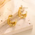 Elegante geometrische dreilagige goldene Creolen aus Titanstahl für Damen - Zweilagiger Überlappender U-Form-Stil (ED055) / Gold