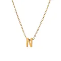 Minimalistische 18k vergoldete Edelstahlkette mit einem Buchstaben-N-Initialanhänger - Gold - Buchstabe N