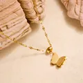 Elegant gold butterfly pendant necklace with double-layered matte and polished finish - Gold