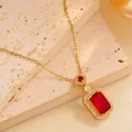 Luxurious gold necklace with rectangle red crystal pendant and sparkling zircon accents - Ruby Red Zirconia (O-Chain) / Gold