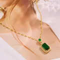 Elegant emerald pendant necklace in gold stainless steel with zircon micro-paving for women - Emerald Green Zirconia (Lip Chain) / Gold