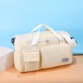 Borsa da viaggio in velluto a coste beige di grande capacità con tracolla per fitness - Beige