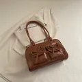 Brown vintage minimalist tote bag with two bow accents and slim double handles - Brown No Pendant