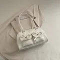 Chic cream white underarm bag with double front pockets and cute ribbon bow accents - White Without Pendant