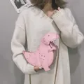 Pink dinosaur shaped crossbody bag with gold studs and metal chain strap for women - Pink