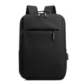 Minimalist black business laptop backpack with external USB charging port and oxford fabric - Black