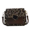 Chic leopard print and brown faux leather crossbody bag with a gold metal square buckle - Leopard Print