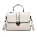 Minimalistische beige vierkante crossbody tas met leertextuur en metalen gesp - Wit