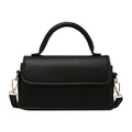 Petit sac carré noir mat chic avec poignée et finitions en métal doré brillant - Noir