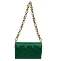 Deep green quilted shoulder bag with gold chain strap and elegant woven diamond pattern - Green