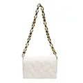 Elegant white quilted crossbody bag with chunky gold chain strap for women - White