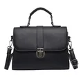 Minimalistische zwarte vierkante crossbodytas met litchi-textuur en brede riem - Zwart